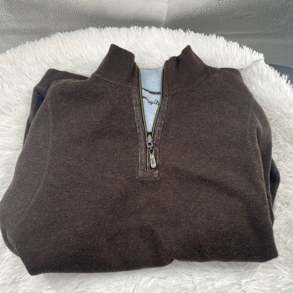 Tommy Bahama Brown Zip Up Sweater with Quarter Zip and Soft Texture